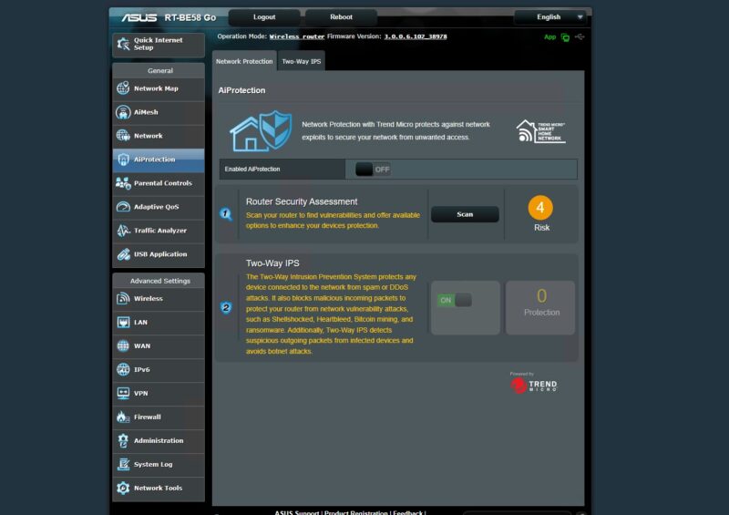 ASUS RT BE58 Go Admin AI Protection