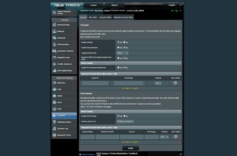 ASUS RT BE58 Go Admin Firewall