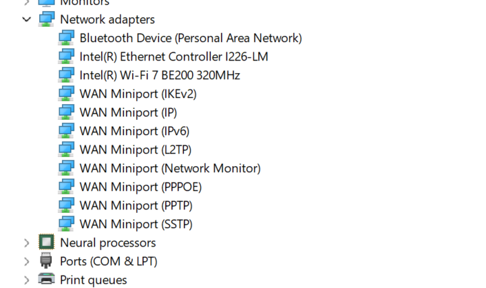 Dell Pro Max 18 Plus Device Manager Network Adapters