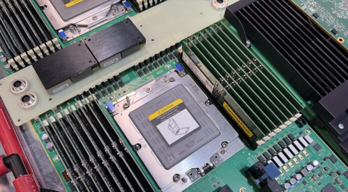 HPE Shows off AMD EPYC Venice and SP7 Supercomputing Node at SC25 HPE Cray Supercomputing GX5000 AMD EPYC Venice SP7 Blade At SC25 Socket And Memory 3 Large