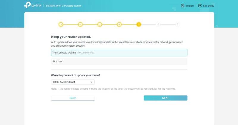 TP Link BE3600 Wi Fi 7 Portable Router Auto Update