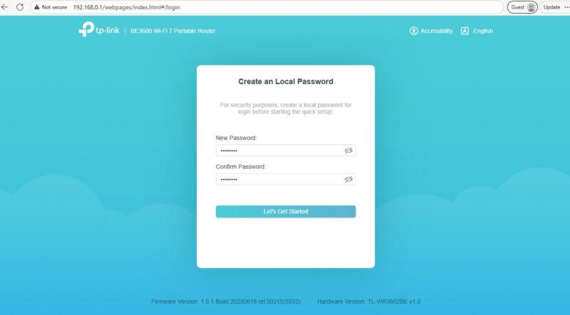 TP Link BE3600 Wi Fi 7 Portable Router Login Password