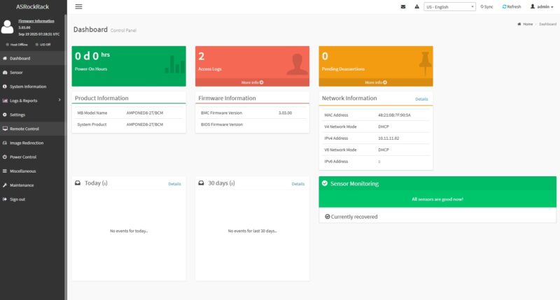 ASRock Rack AMPONED8 Management Dashboard