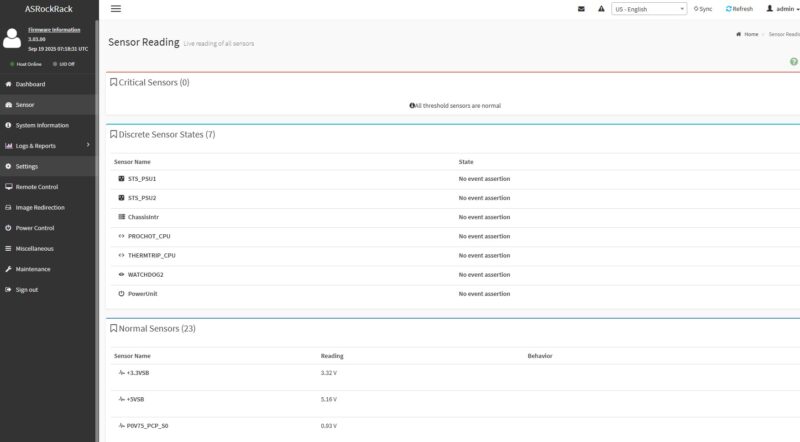ASRock Rack AMPONED8 Management Sensors