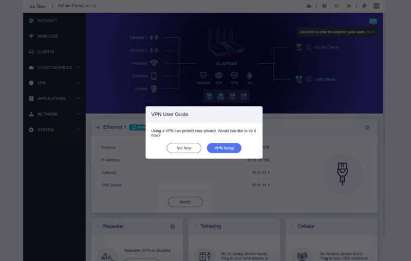 GL.iNet Flint 2 Setup 4 VPN Prompt
