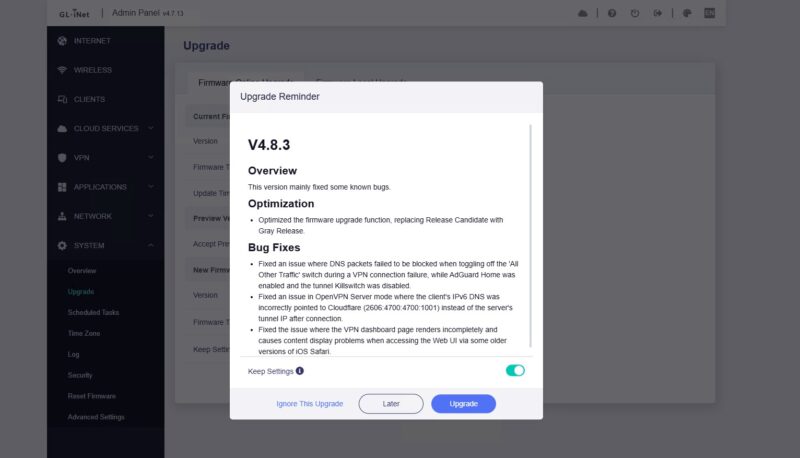 GL.iNet Flint 2 Setup 5 Upgrade