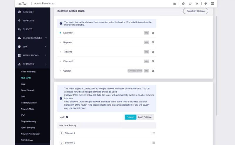 GL.iNet Flint 2 Web UI Multi WAN