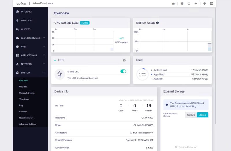 GL.iNet Flint 2 Web UI System Overview