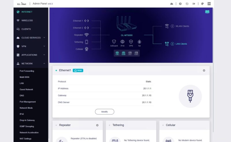GL.iNet Flint 2 Web UI WAN