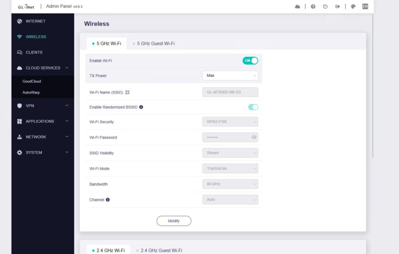 GL.iNet Flint 2 Web UI Wireless
