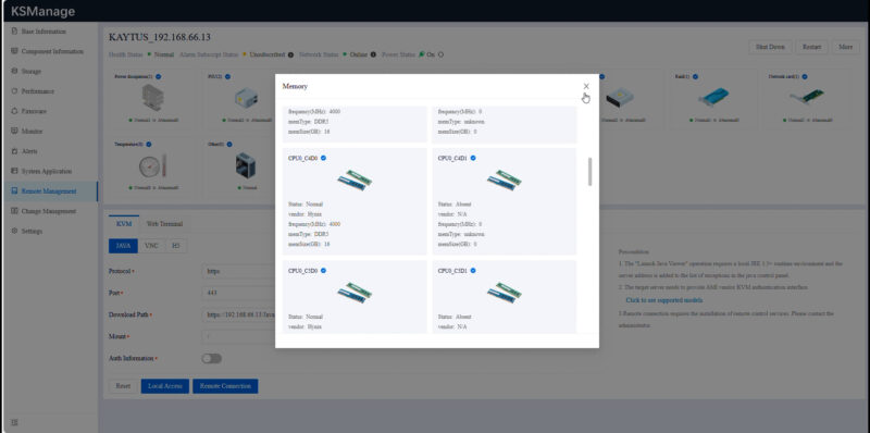 Kaytus KSManage Server Detail Memory