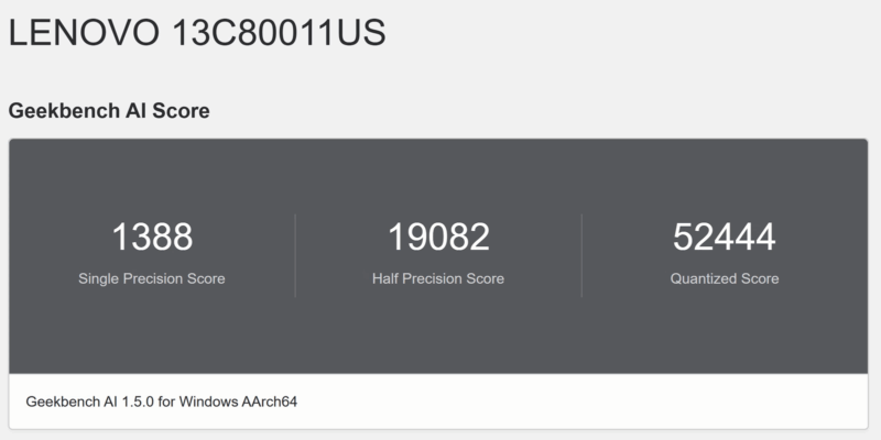 Lenovo ThinkCentre Neo 50q QC Geekbench AI