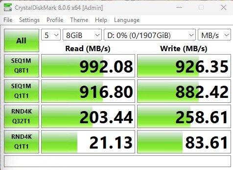 Lexar 2TB Professional Go Portable SSD W Hub CrystalDiskMark 8GB