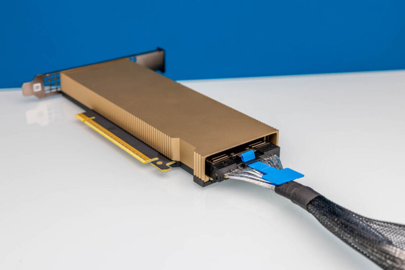 NVIDIA ConnectX 8 C8180 Connected To Aux Cable 1