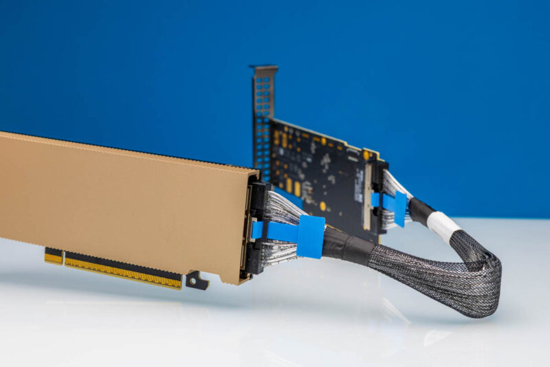 NVIDIA ConnectX 8 C8180 Connected To Aux X16 Kit With Cable 1