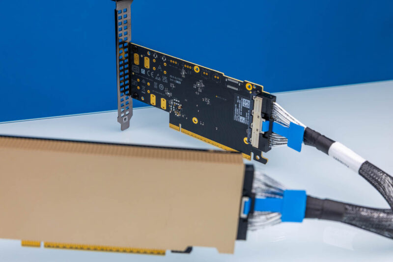 NVIDIA ConnectX 8 C8180 Connected To Aux X16 Kit With Cable 3