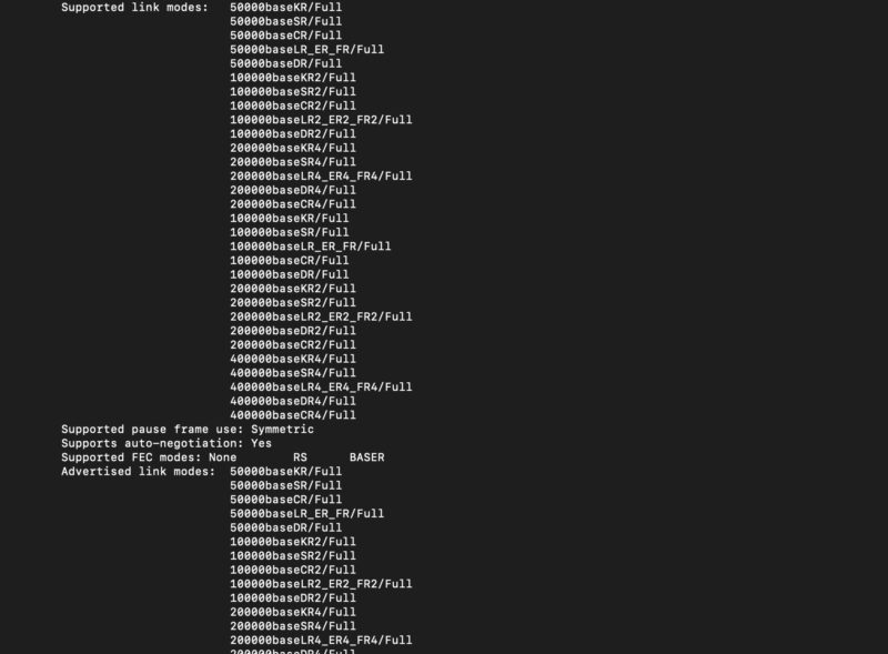 NVIDIA ConnectX 8 Supernicro C8240 Supported Link Modes Ethtool