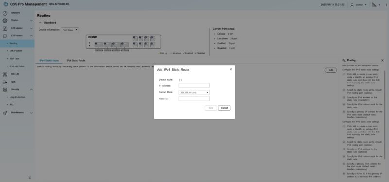 QNAP QSW M7308R 4X QSS Pro Routing Add Static Route