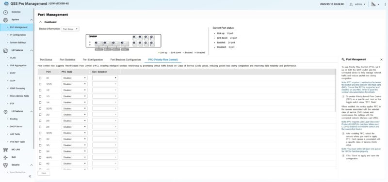 QNAP QSW M7308R 4X QSS Pro System Port Management PFC