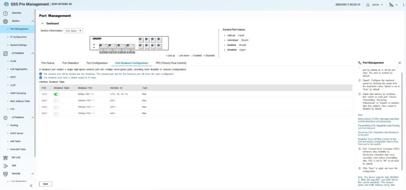 QNAP QSW M7308R 4X QSS Pro System Port Management Port Breakout