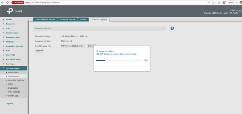 TP Link ER8411 Firmware 1.2.3 Success To 1.3.2