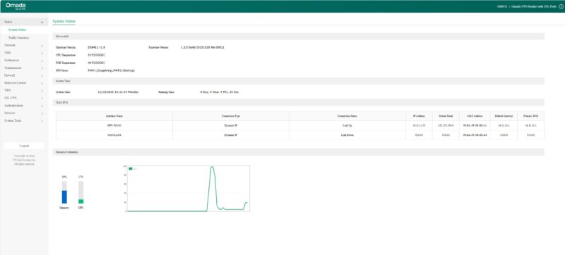 TP Link ER8411 Firmware 1.3.5 New Management Dashboard