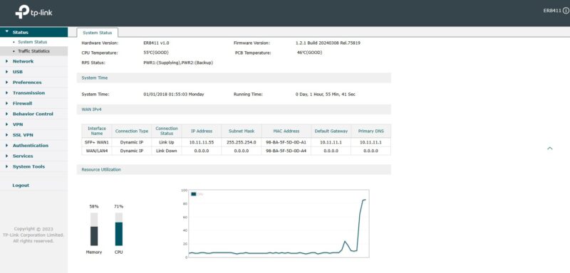 TP Link ER8411 Management Dashboard