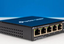 TP-Link TL-SG105S-M2 Review 5-port 2.5GbE Switch TP Link TL SG105S M2 Front Angled 2