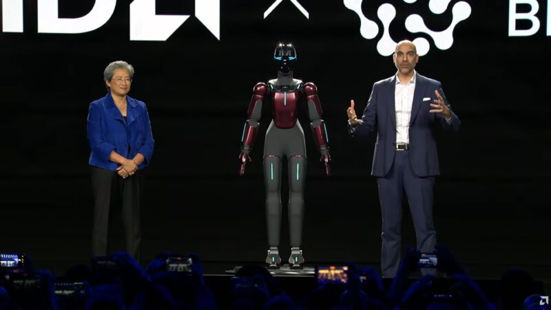AMD CES 2026 Keynote Generative Bionics Robot Far Shot