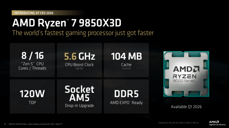 AMD CES 2026 Ryzen 7 9850X3D