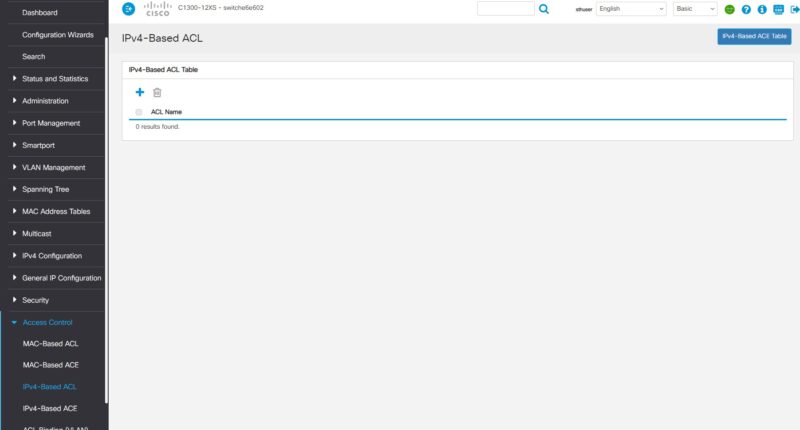 Cisco Catalyst C1300 12XS Web GUI ACL