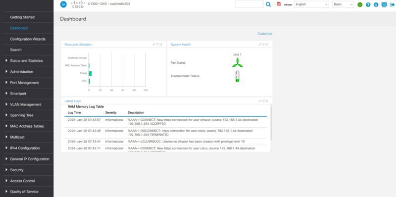 Cisco Catalyst C1300 12XS Web GUI Dashboard