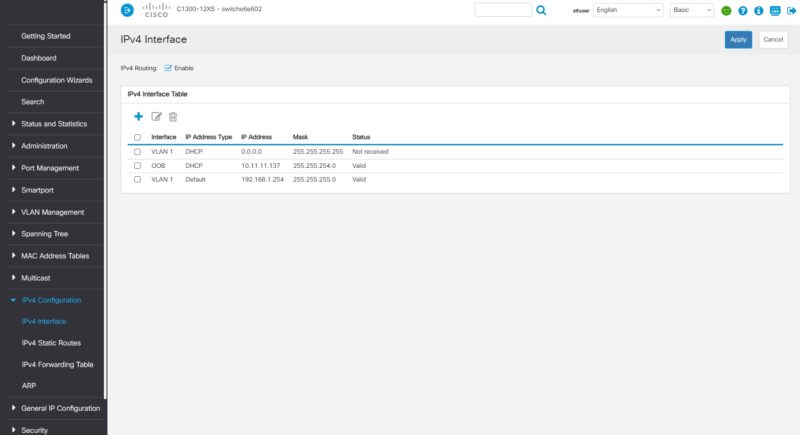 Cisco Catalyst C1300 12XS Web GUI IPv4 Interface