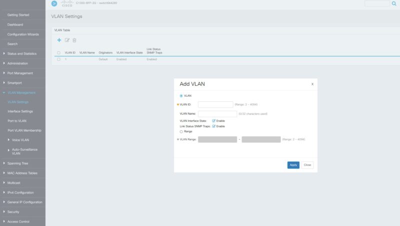 Cisco Catalyst C1300 8FP 2G Web UI Add VLAN