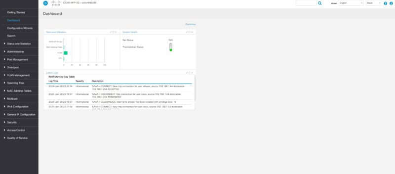 Cisco Catalyst C1300 8FP 2G Web UI Dashboard