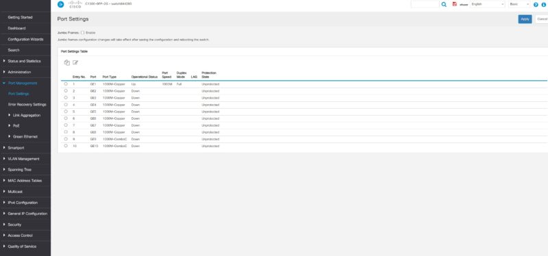 Cisco Catalyst C1300 8FP 2G Web UI Port Management