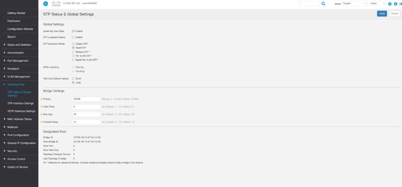 Cisco Catalyst C1300 8FP 2G Web UI STP Status