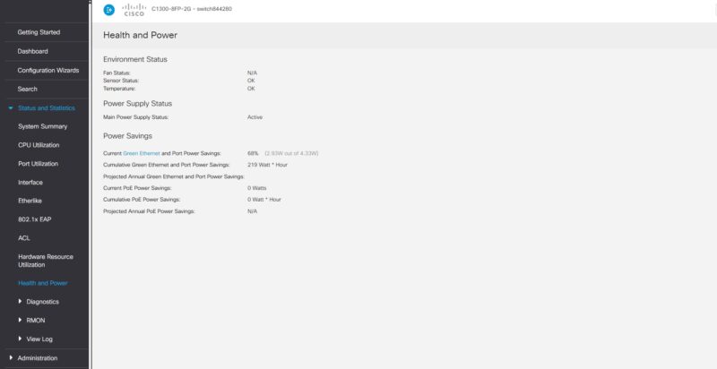 Cisco Catalyst C1300 8FP 2G Web UI Status Health And Power