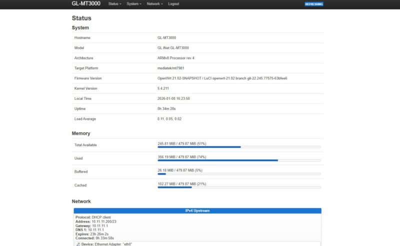 GL.iNet Beryl AX GL MT3000 Management 14 OpenWRT LuCI Dashboard