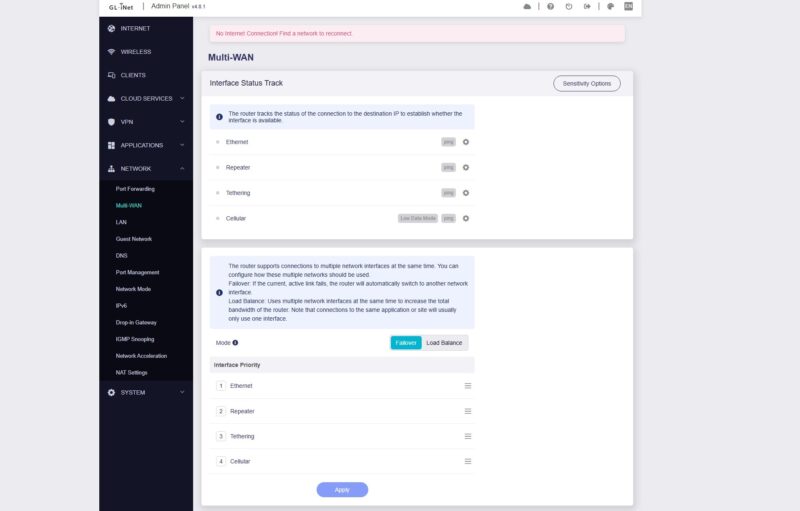 GL.iNet Beryl AX GL MT3000 Management 15 Multi WAN