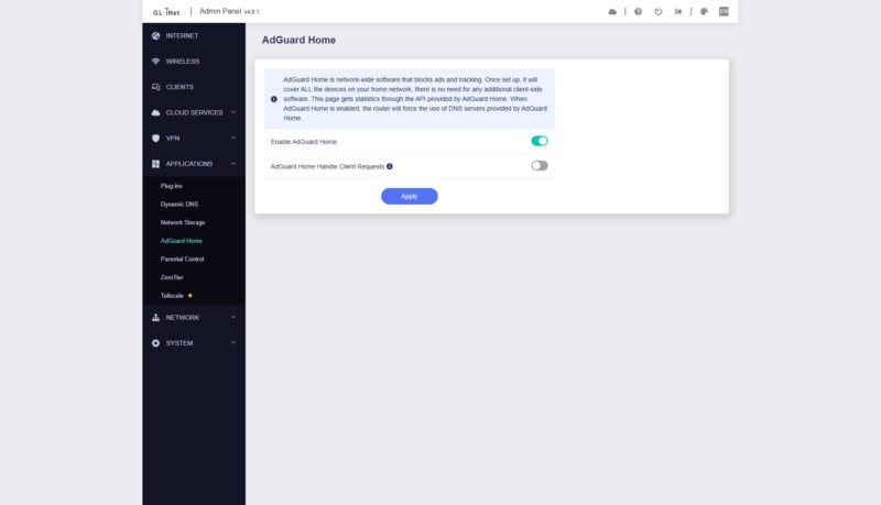 GL.iNet Beryl AX GL MT3000 Management 7 AdGuard Home