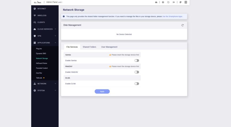 GL.iNet Beryl AX GL MT3000 Management 8 Storage