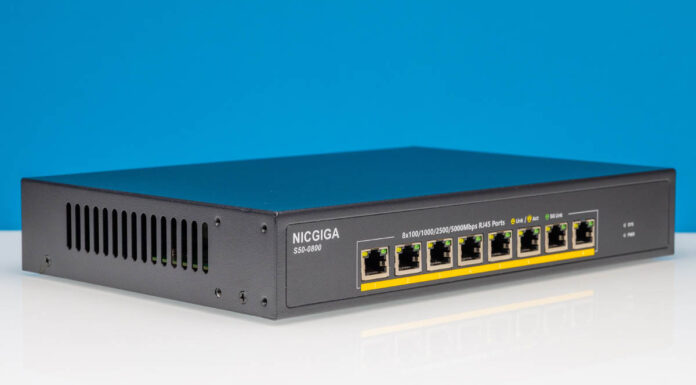 NICGIGA S50-0800 Cheap 8-port 5GbE Switch Review NICGIGA S50 0800 Front Angled 2