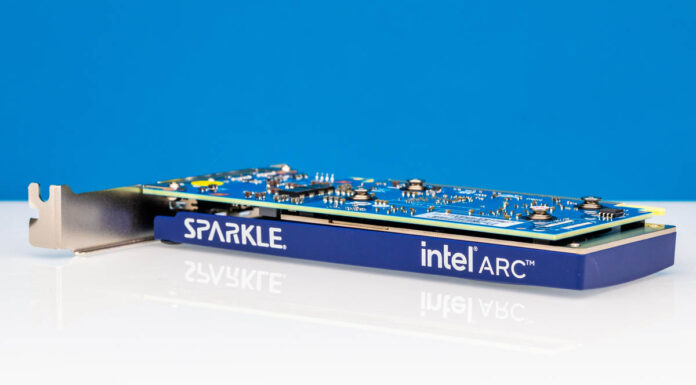 SPARKLE Intel Arc A310 Eco 4GB Low Profile PCIe GPU Quick Look SPARKLE Intel Arc A310 Eco Rear Angled 2