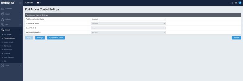TRENDnet TL2 F7080 Web GUI Port Access Control