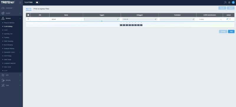 TRENDnet TL2 F7080 Web GUI VLAN
