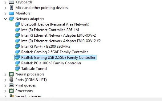 UGREEN USB Type A To 2.5GbE Adapter In Windows 11