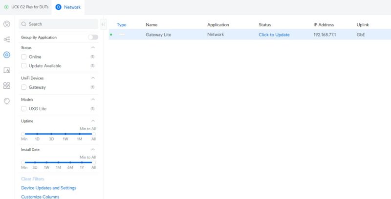 Ubiquiti UXG Lite Click To Update On UCK