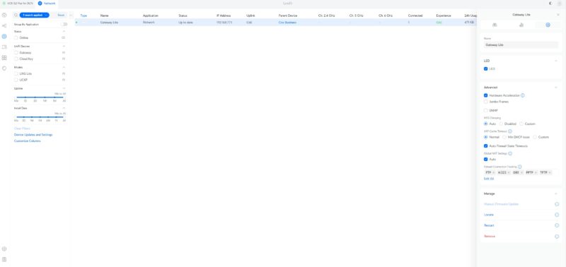 Ubiquiti UXG Lite UniFi Settings