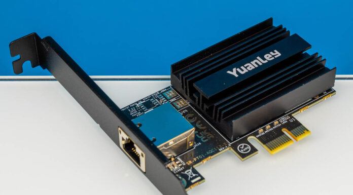 YuanLey AQC113-X1 10Gbase-T PCIe Network Card Review YuanLey AQC113 X1 Network Card Top Down 1